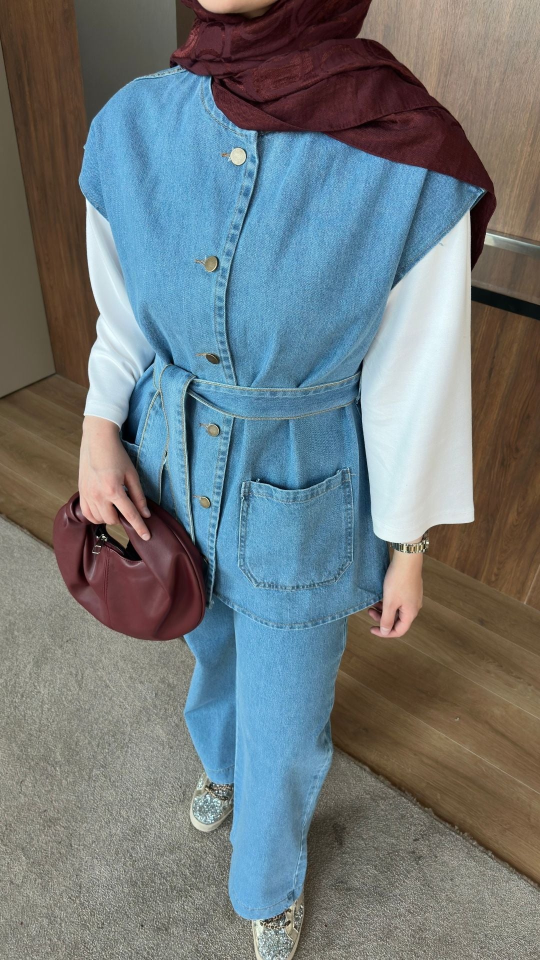 Bianca Yelekli Denim Takım Buz Mavi