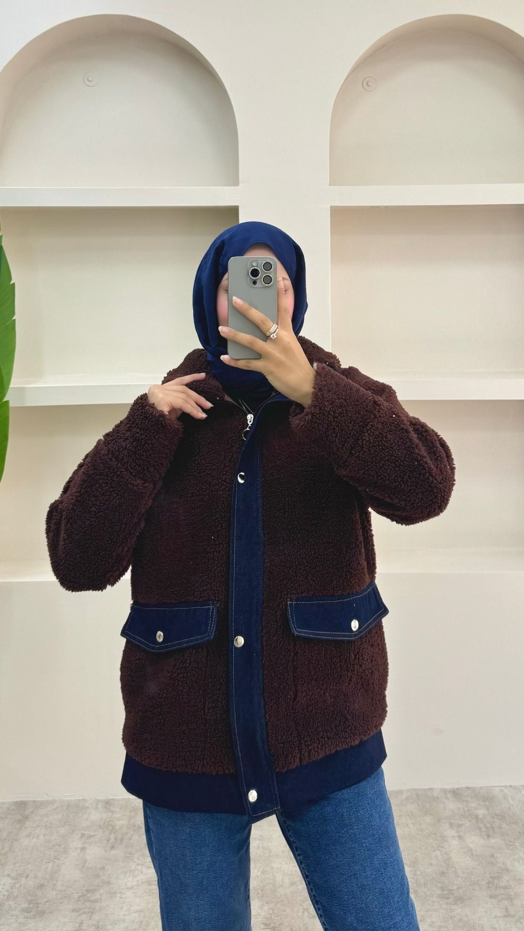 Kot Detaylı Peluş Ceket Kahverengi