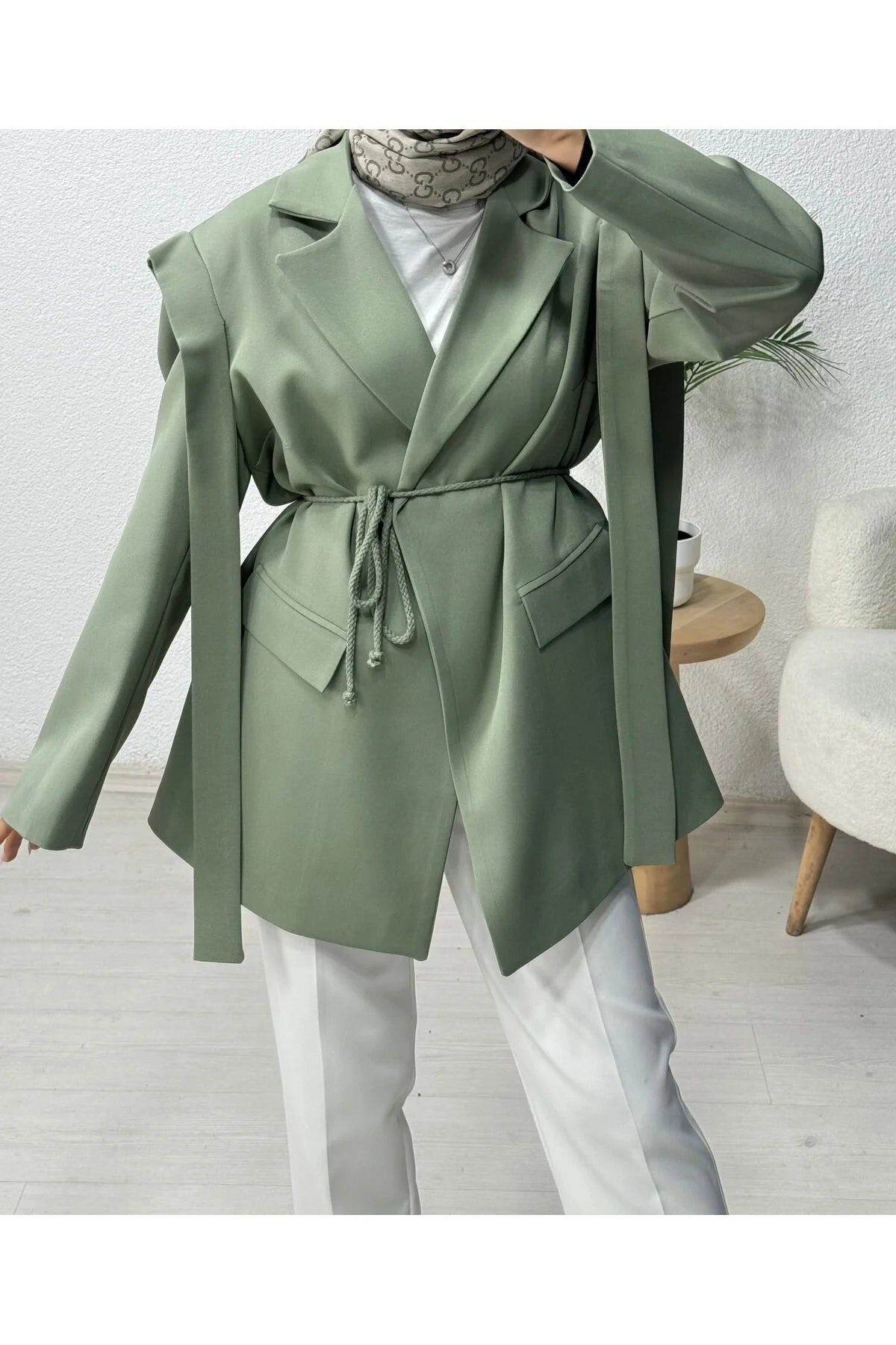 Omuz Kuşaklı Blazer Ceket Yeşil
