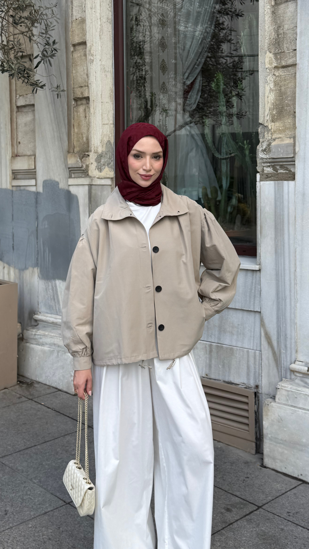 Oversize Bomber Ceket Krem