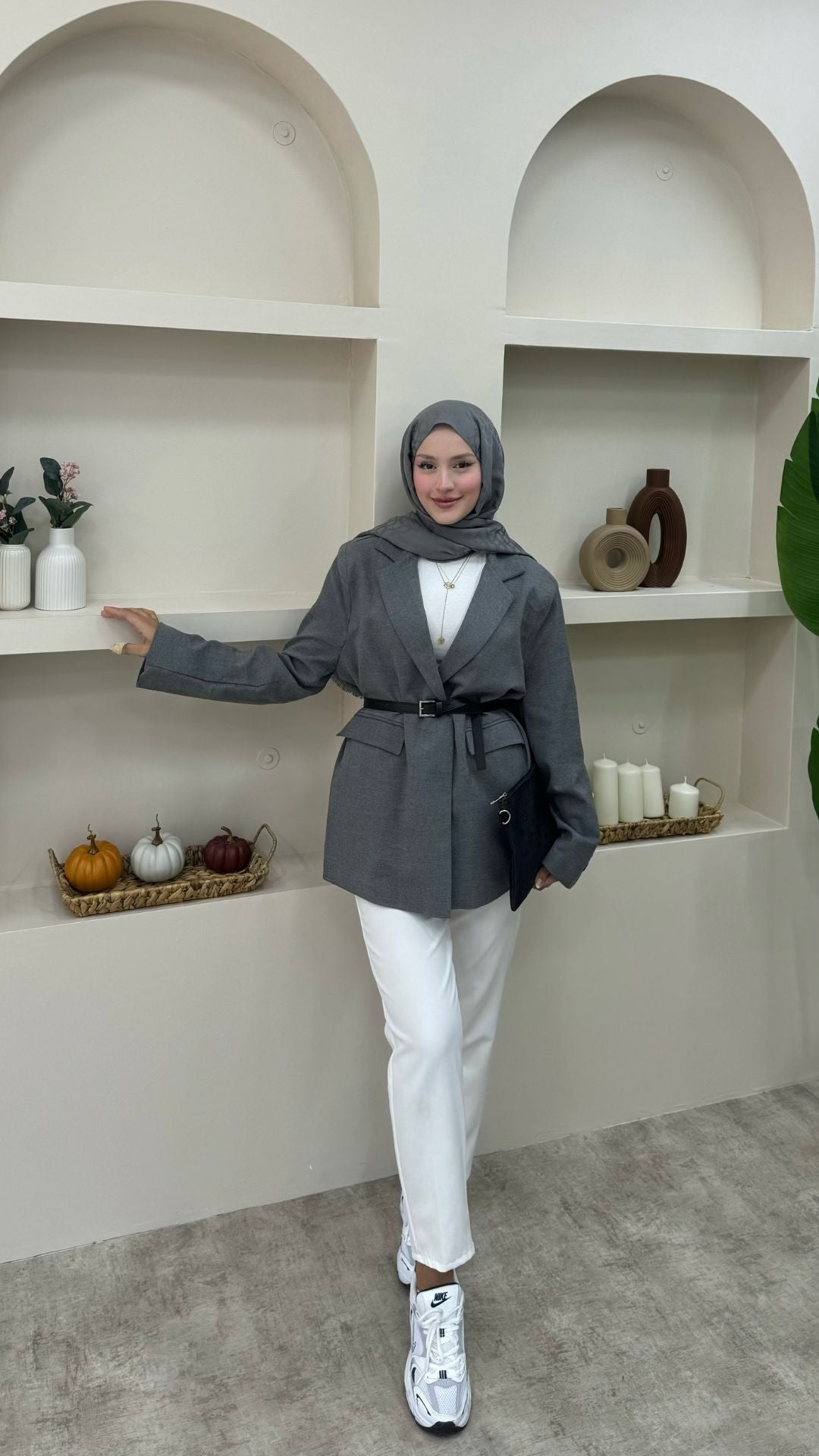 Keten Tek Düğmeli Blazer Ceket Antırasit