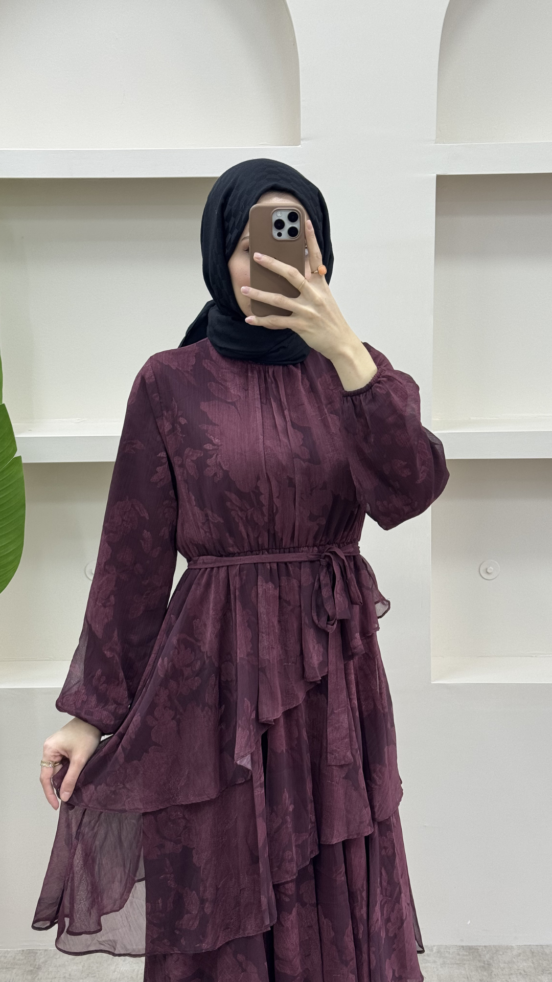 Kat Kat Şifon Elbise Bordo