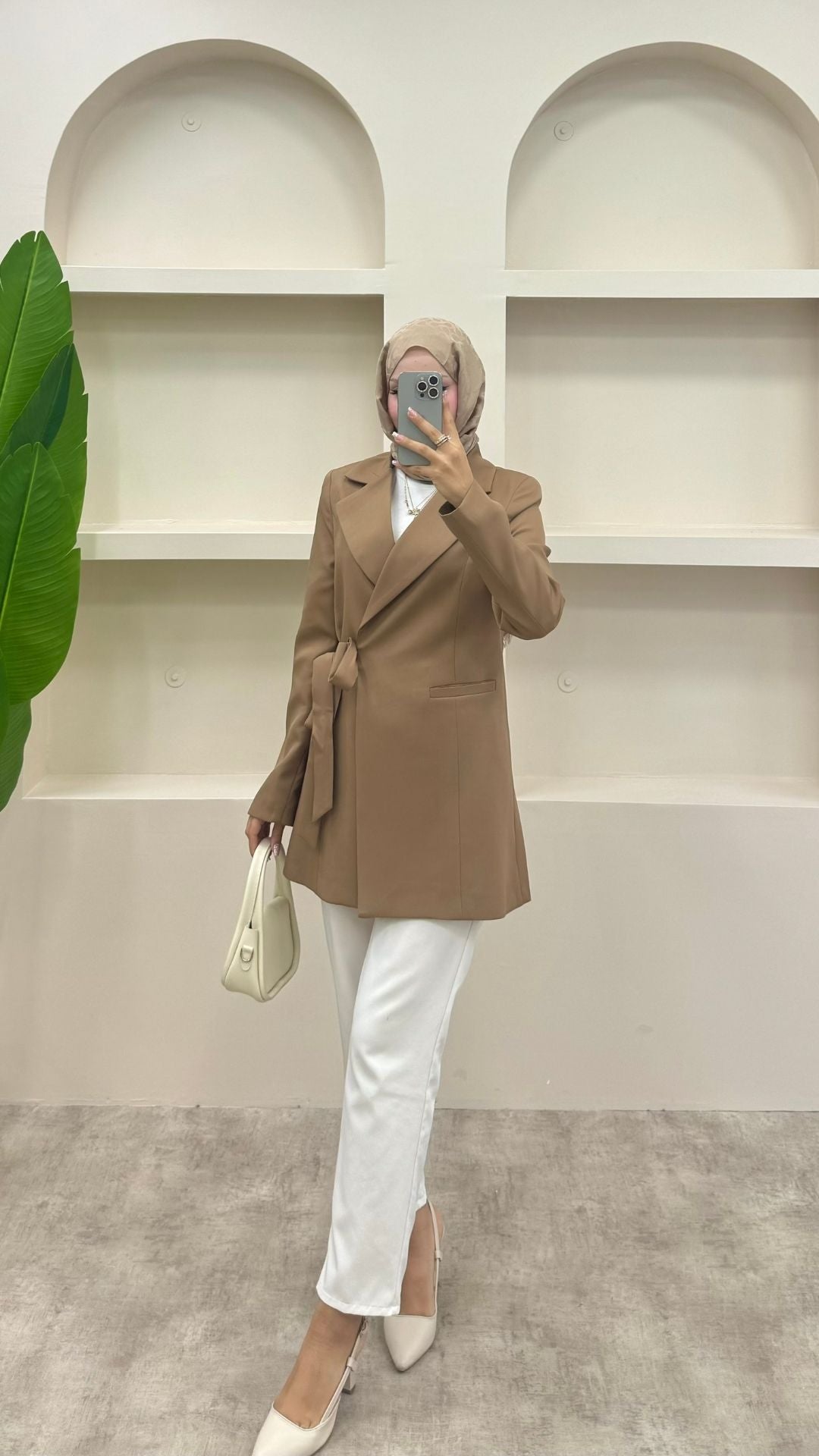 Yandan Bağlamalı Blazer Ceket Vizon