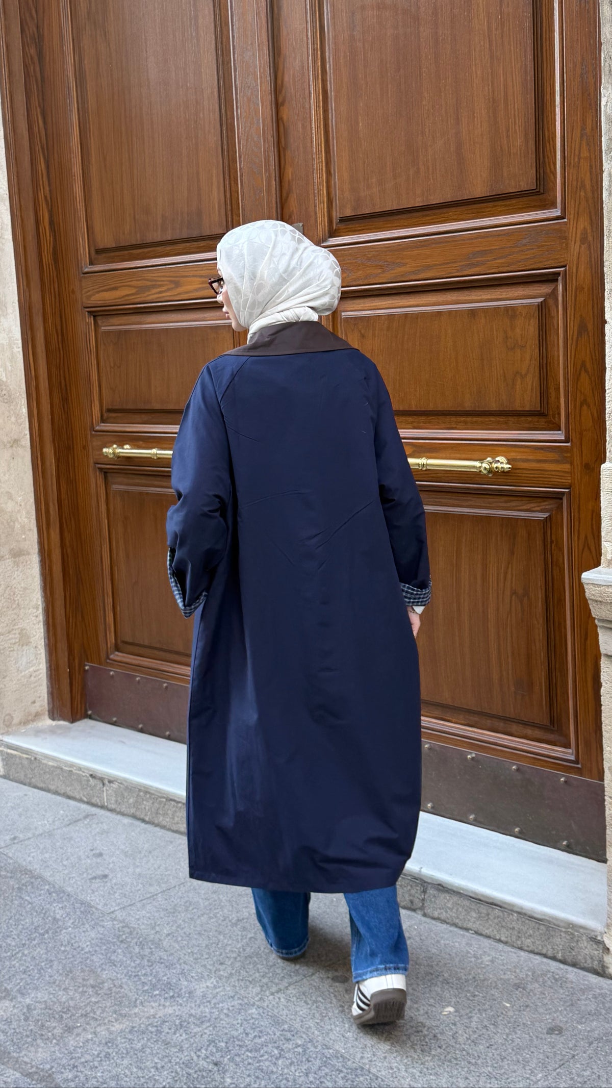 Ekose Astarlı Oversize Trenç Lacivert (Ön Sipariş 2 kasım kargo çıkışı)