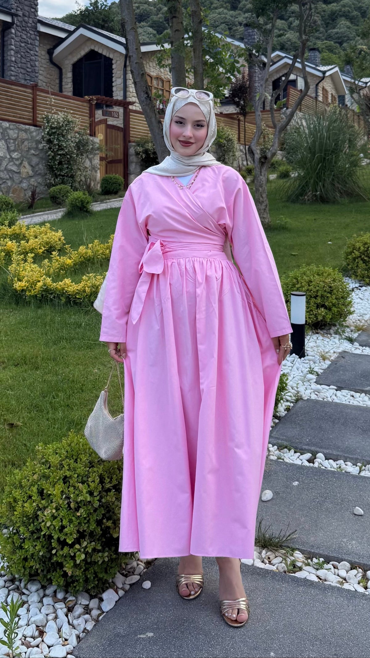 Bağlamalı Üst Etek Takım Pembe