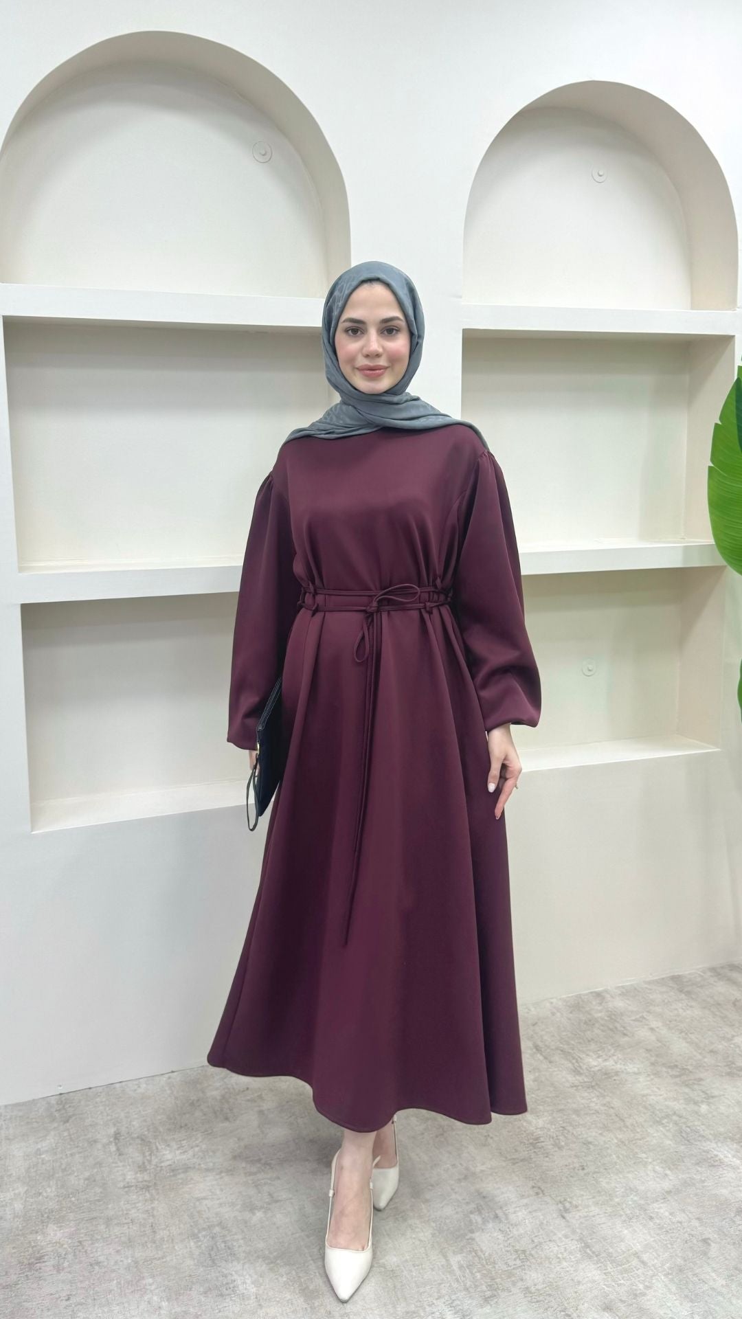 Melly Bağlamalı Scuba Elbise Bordo