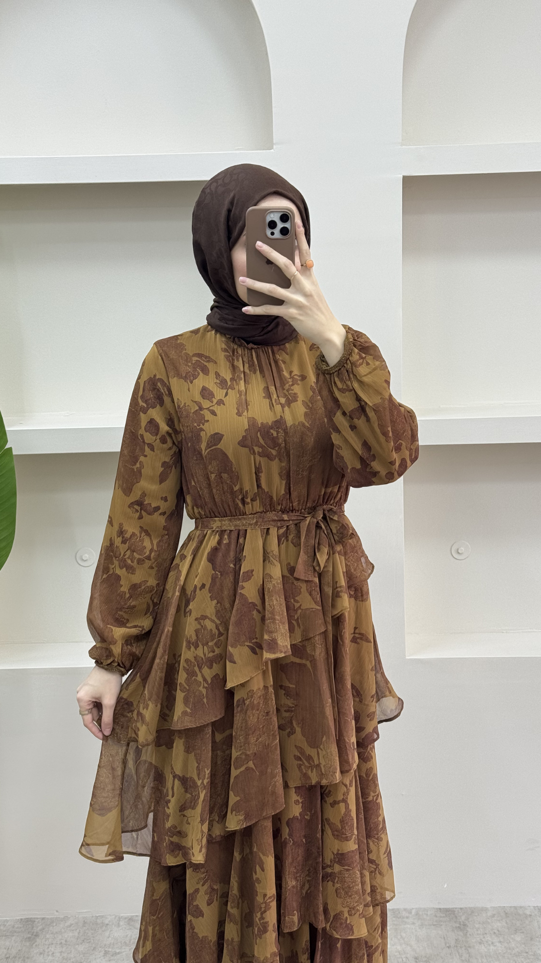 Kat Kat Şifon Elbise Hardal Sarısı