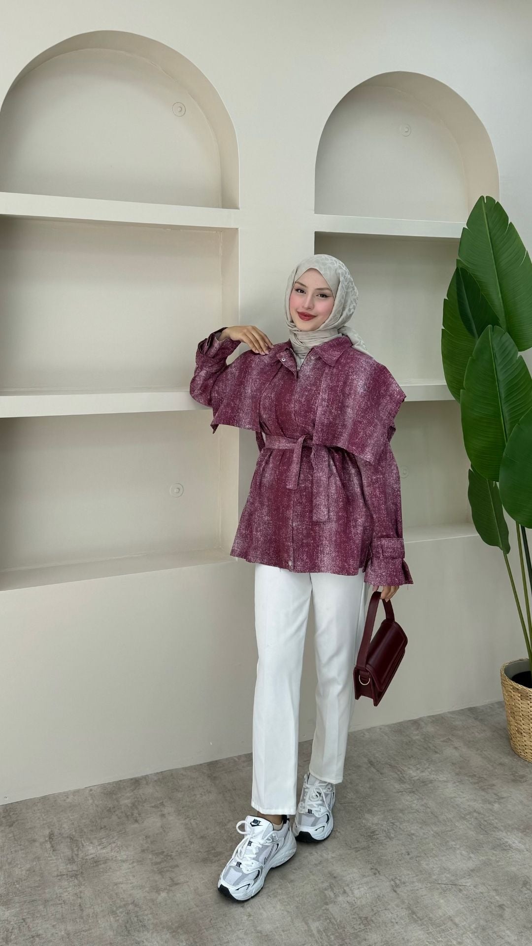 Fermuarlı Gabardin Ceket Bordo