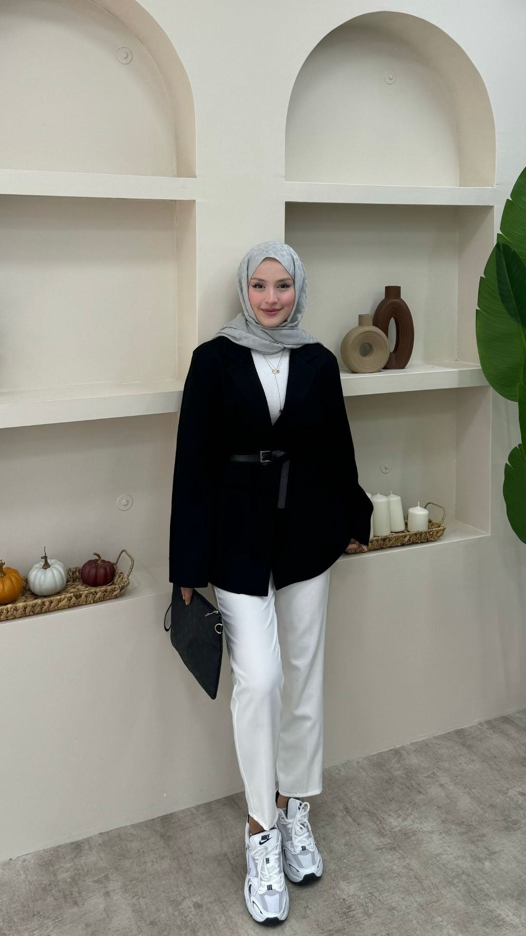 Keten Tek Düğmeli Blazer Ceket Siyah