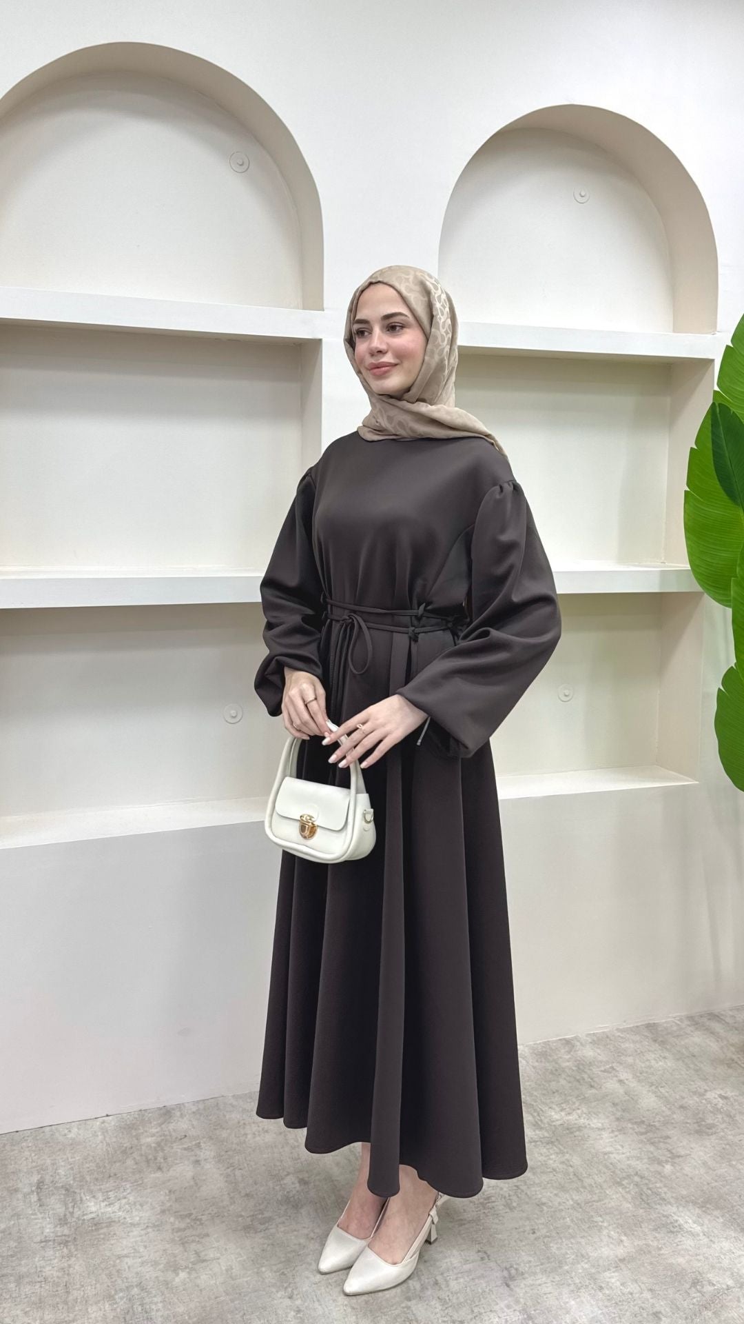 Melly Bağlamalı Scuba Elbise Kahverengi