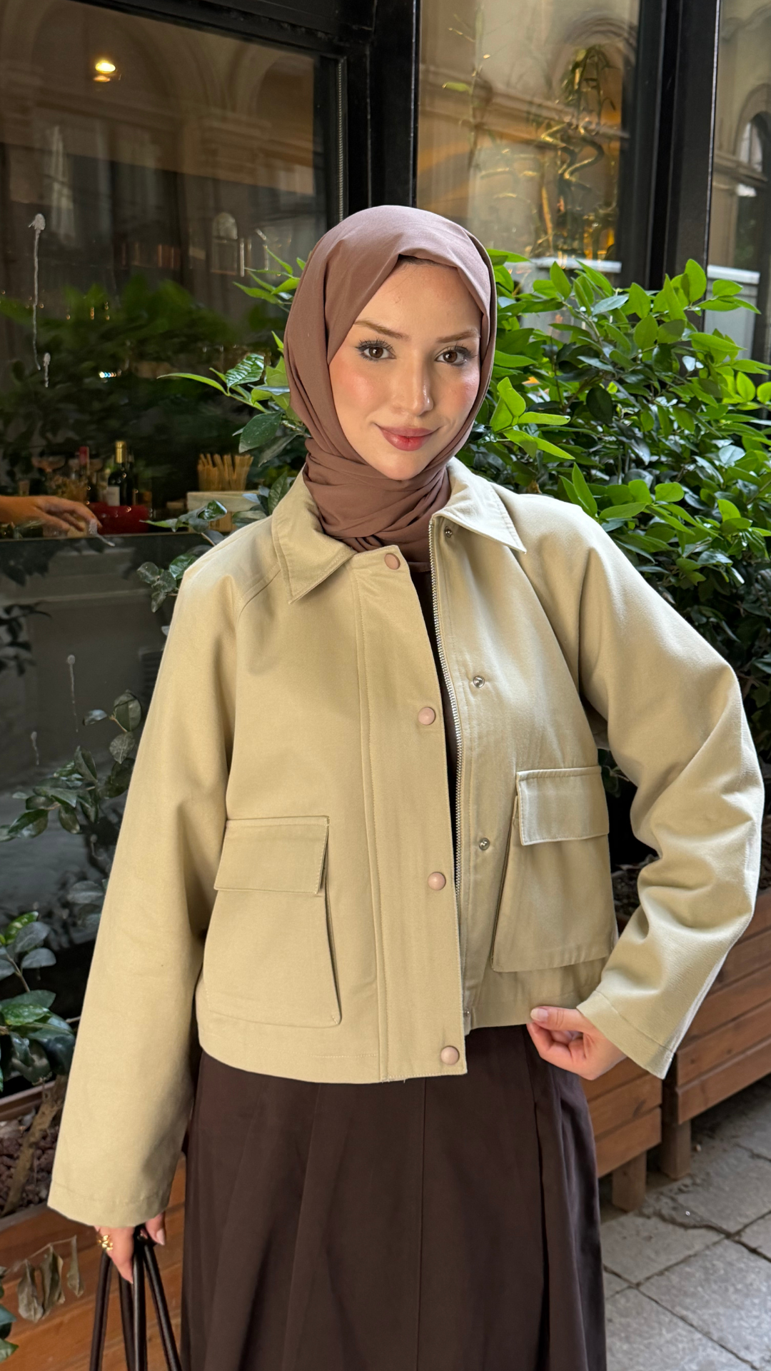 Kısa Astarlı Gabardin Kumaş Ceket Krem