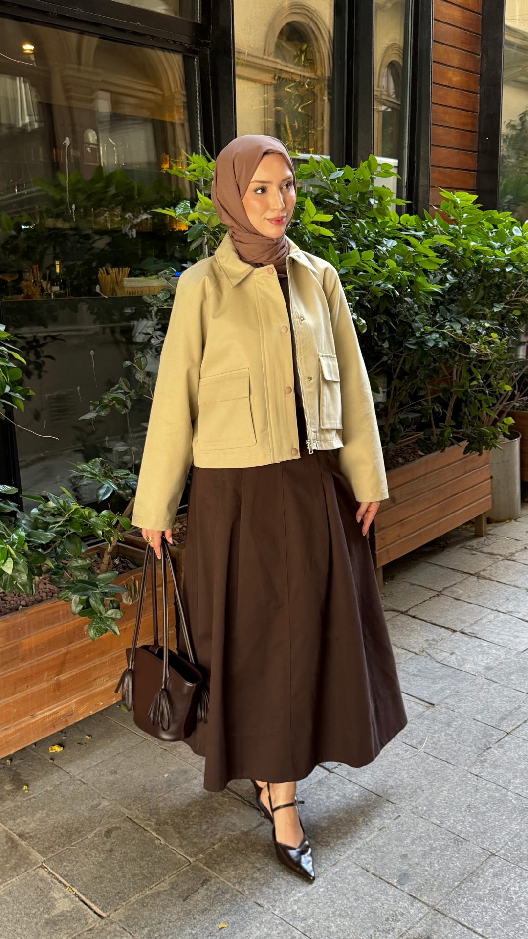 Kısa Astarlı Gabardin Kumaş Ceket Krem
