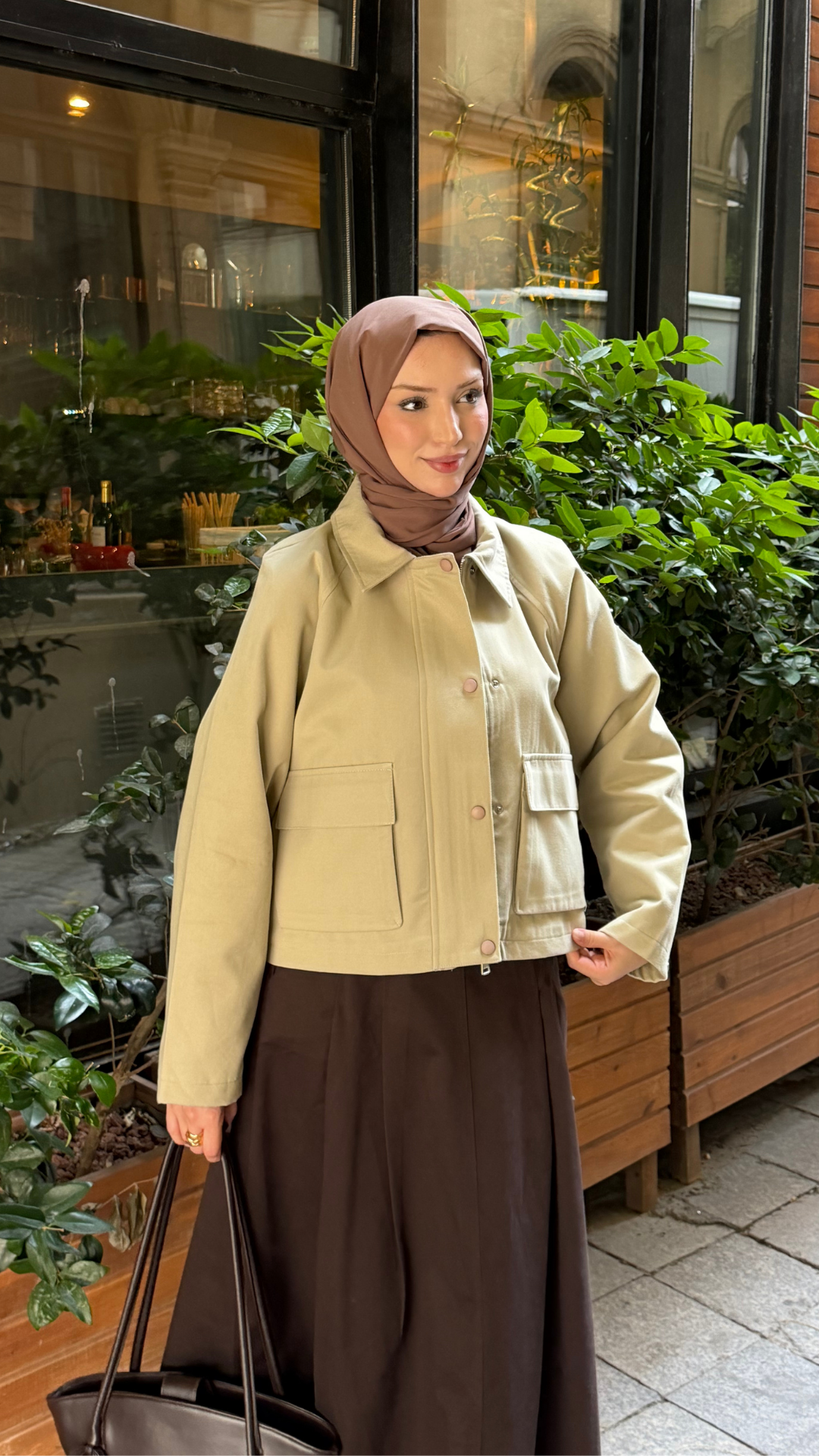 Kısa Astarlı Gabardin Kumaş Ceket Krem