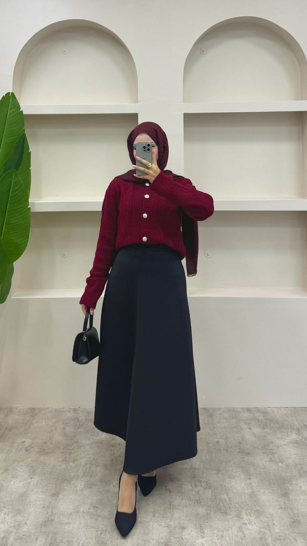 Örgülü Triko Hırka Bordo