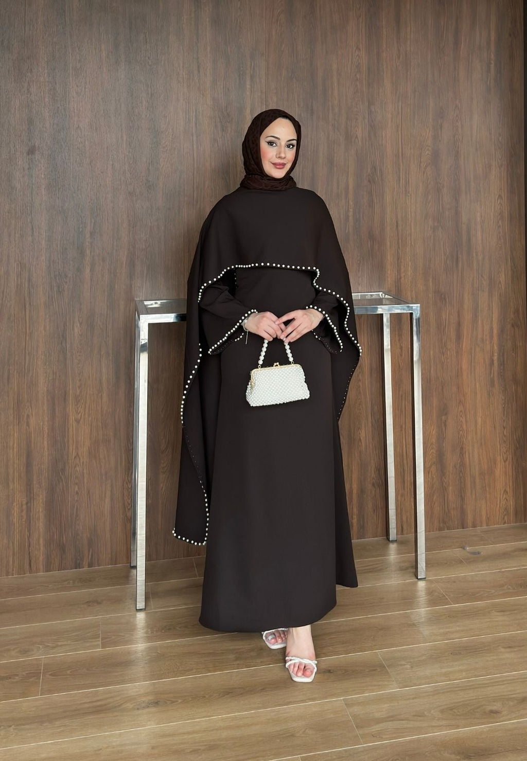 Viona İnci Detaylı Abiye Acı Kahve