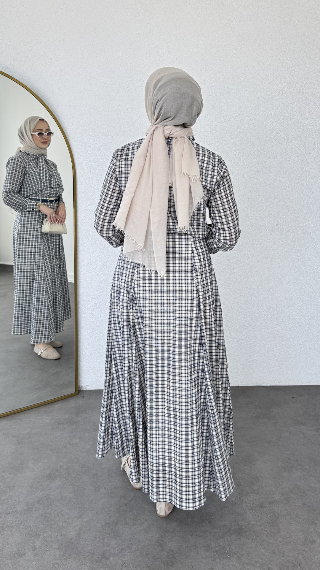 Ekose Desen Etekli Takım Siyah