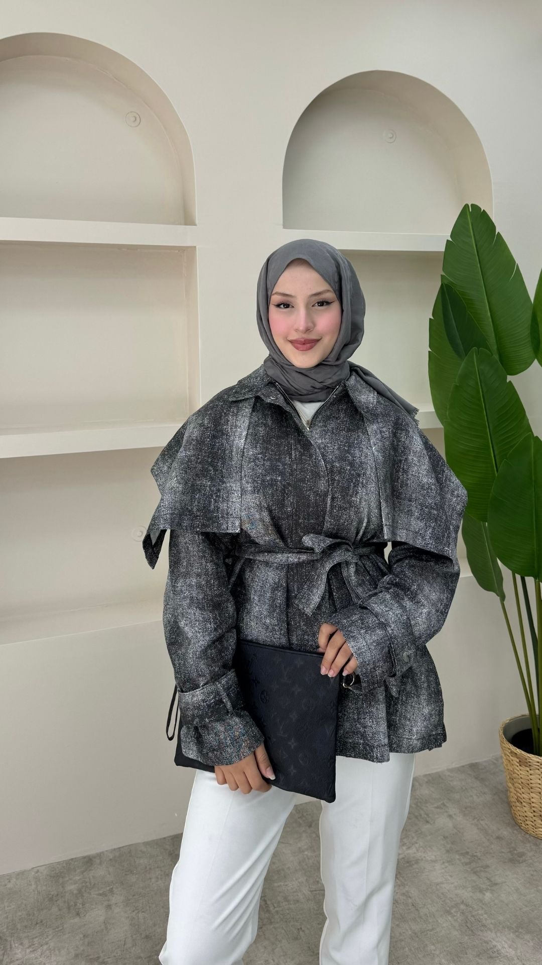 Fermuarlı Gabardin Ceket Siyah