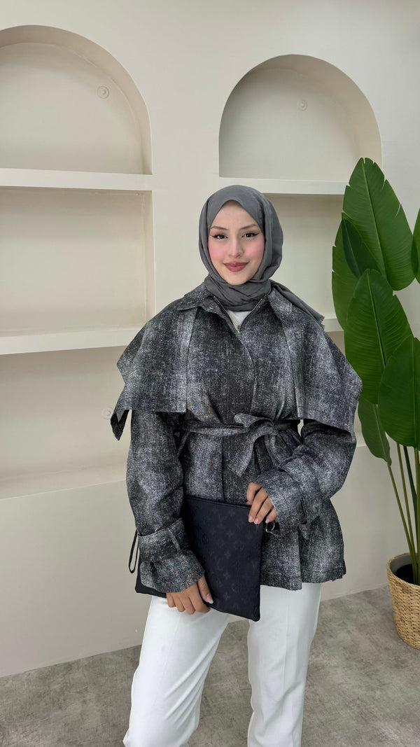 Fermuarlı Gabardin Ceket Siyah