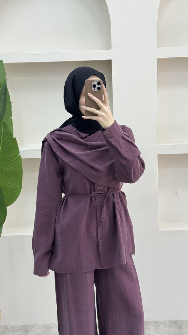 Pelerinli Modal Pantolon Takım Bordo