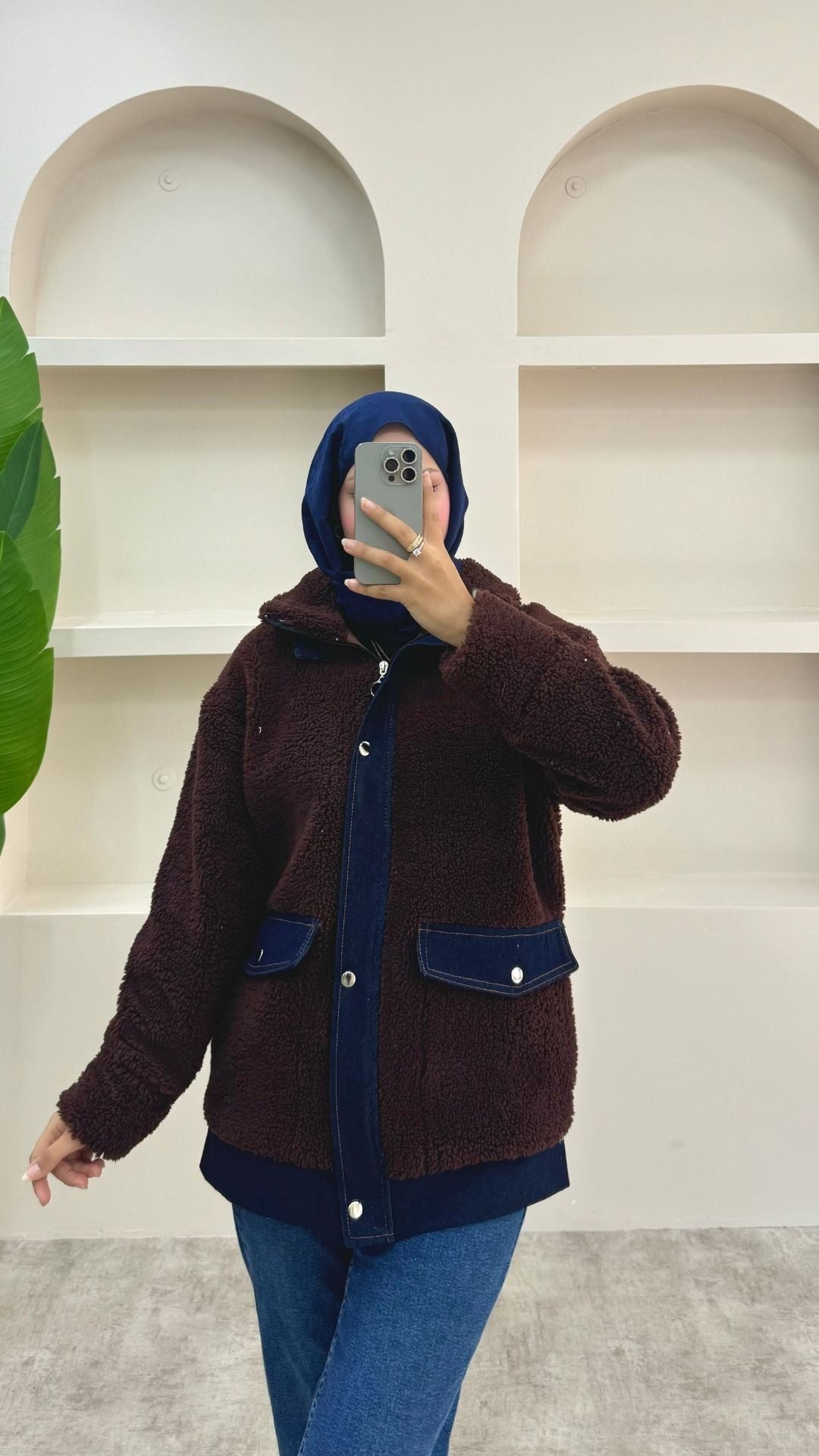 Kot Detaylı Peluş Ceket Kahverengi