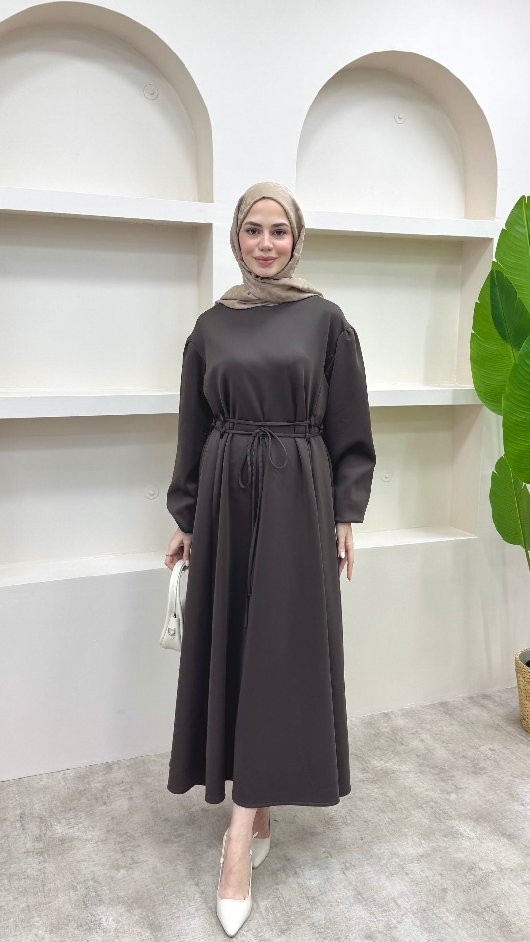 Melly Bağlamalı Scuba Elbise Kahverengi