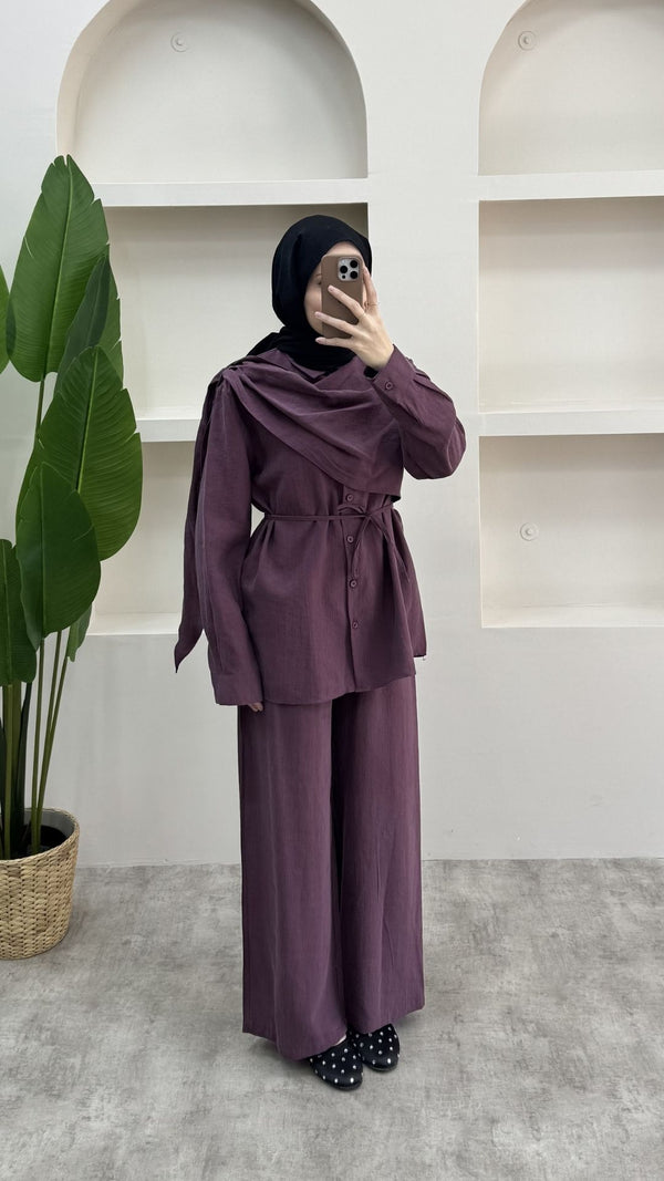 Pelerinli Modal Pantolon Takım Bordo