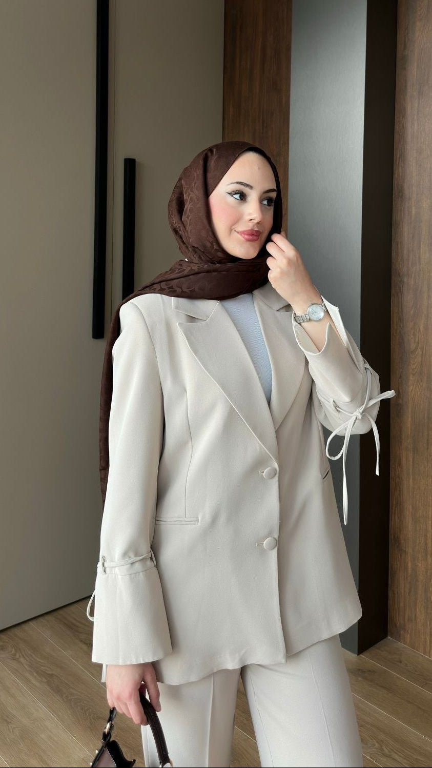 Hira Blazer Takım Krem