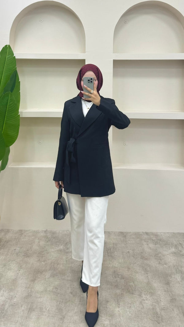 Yandan Bağlamalı Blazer Ceket Siyah