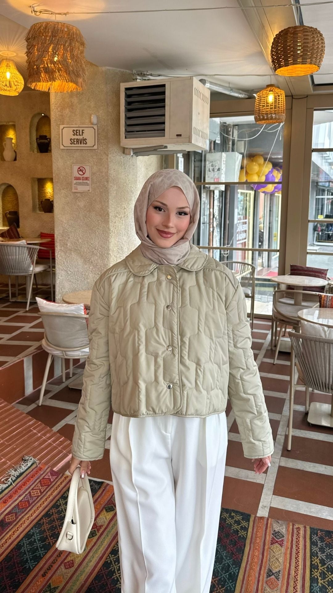 Kısa Kapitone Mont Yağ Yeşili