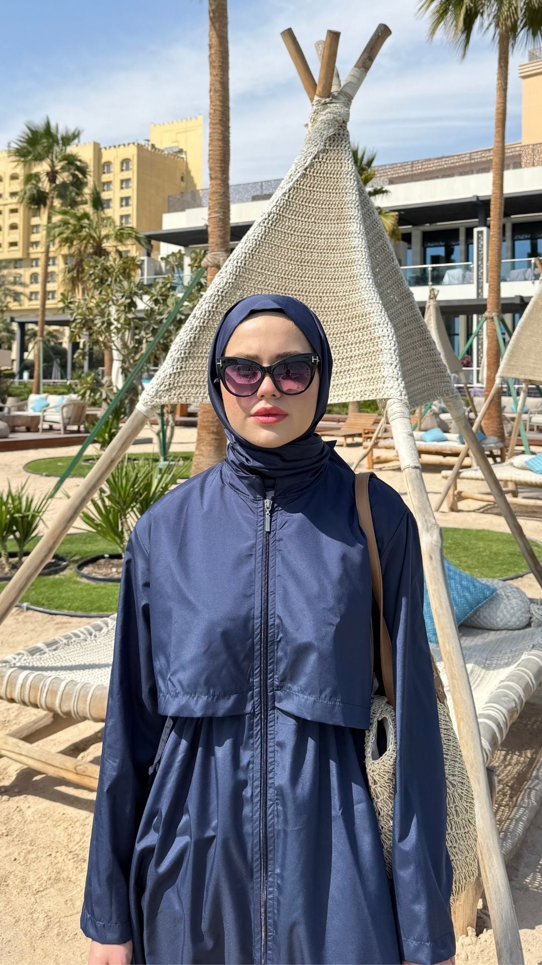 Paraşüt Kumaş Uzun Tesettür Mayo Lacivert