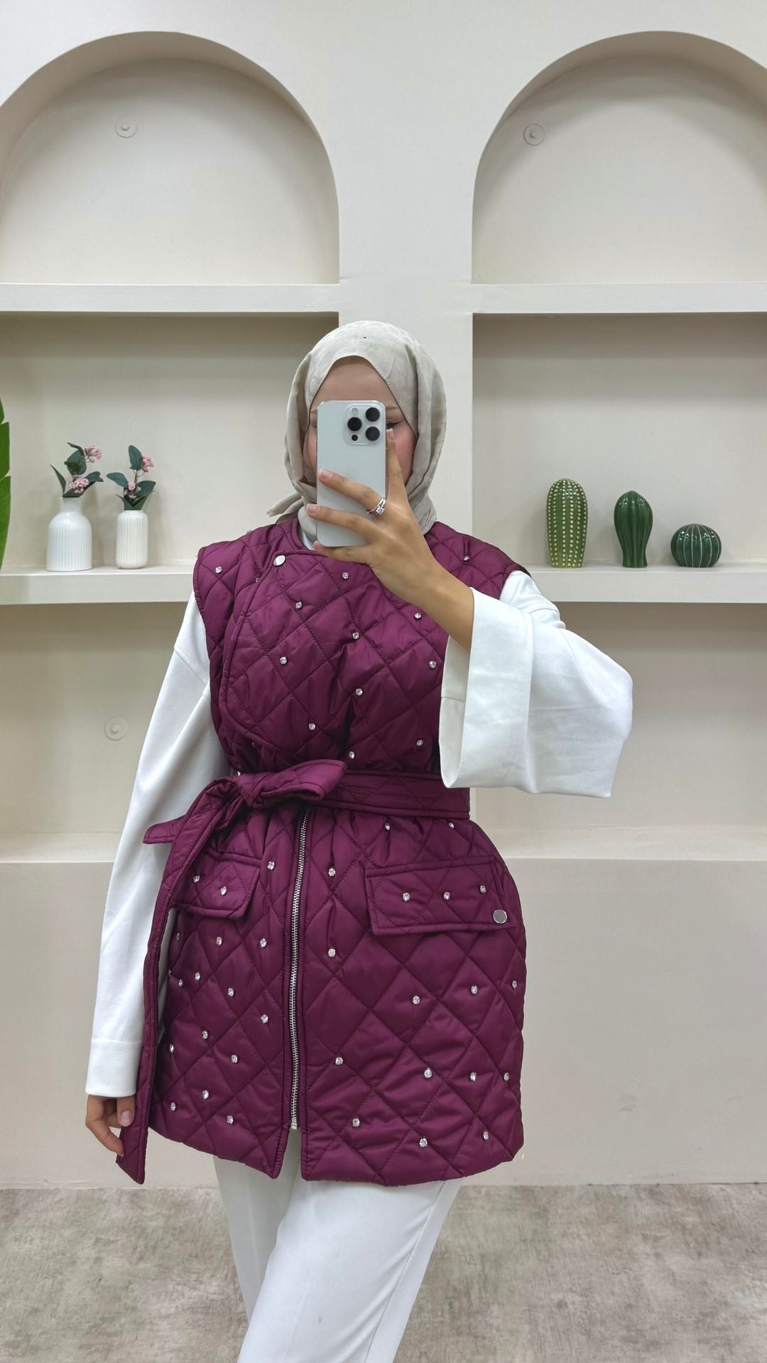 Taşlı Bağlamalı Yelek Bordo
