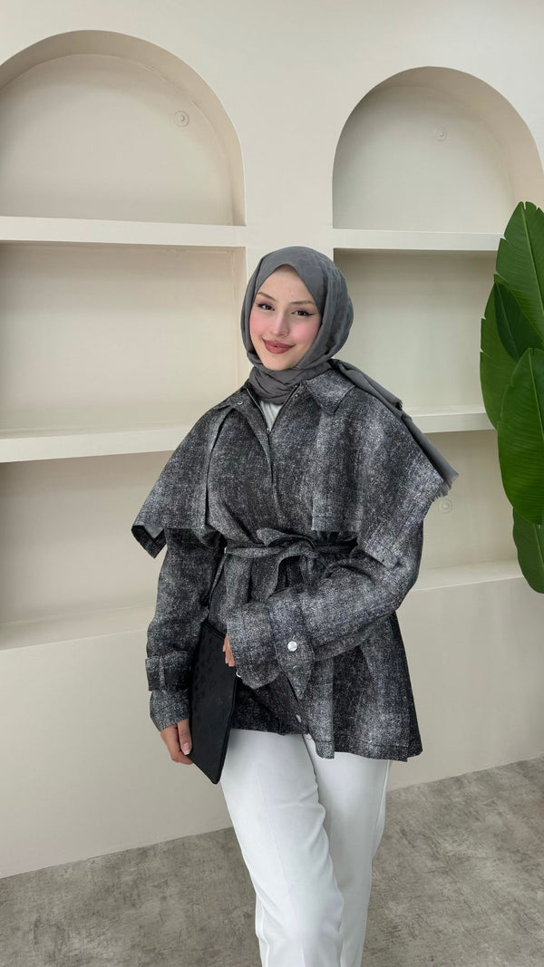 Fermuarlı Gabardin Ceket Siyah