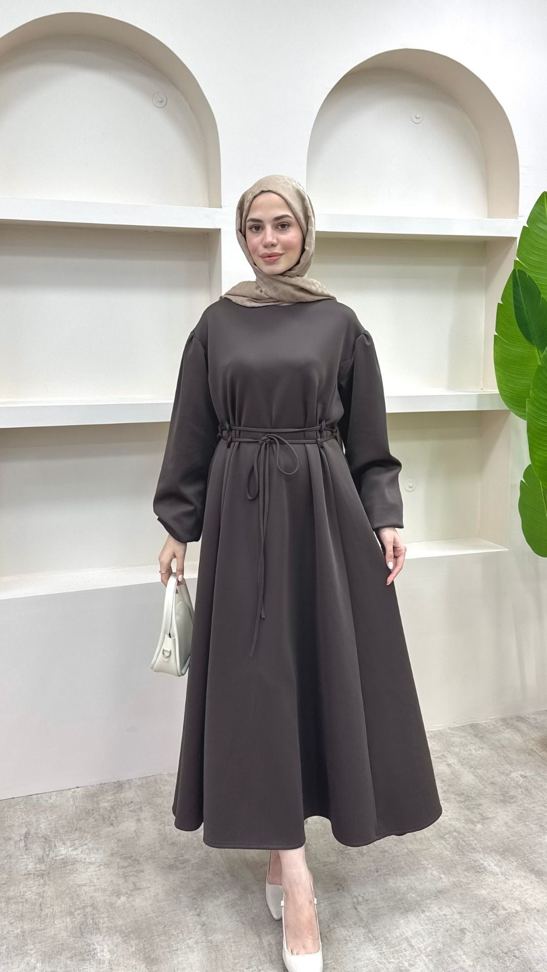 Melly Bağlamalı Scuba Elbise Kahverengi