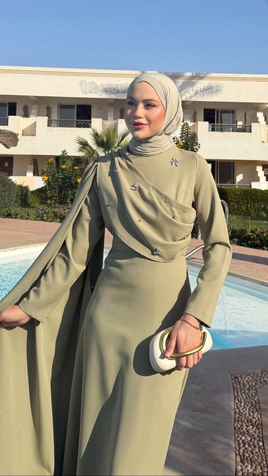 Linda Taş Detaylı Uzun Abiye Yeşil