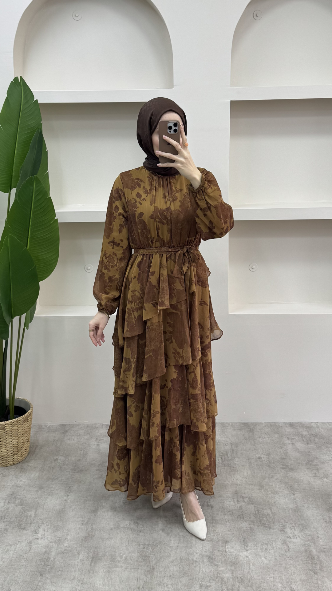 Kat Kat Şifon Elbise Hardal Sarısı