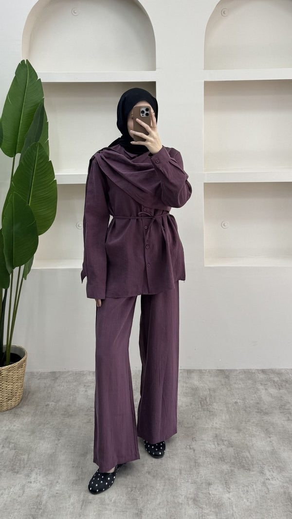 Pelerinli Modal Pantolon Takım Bordo