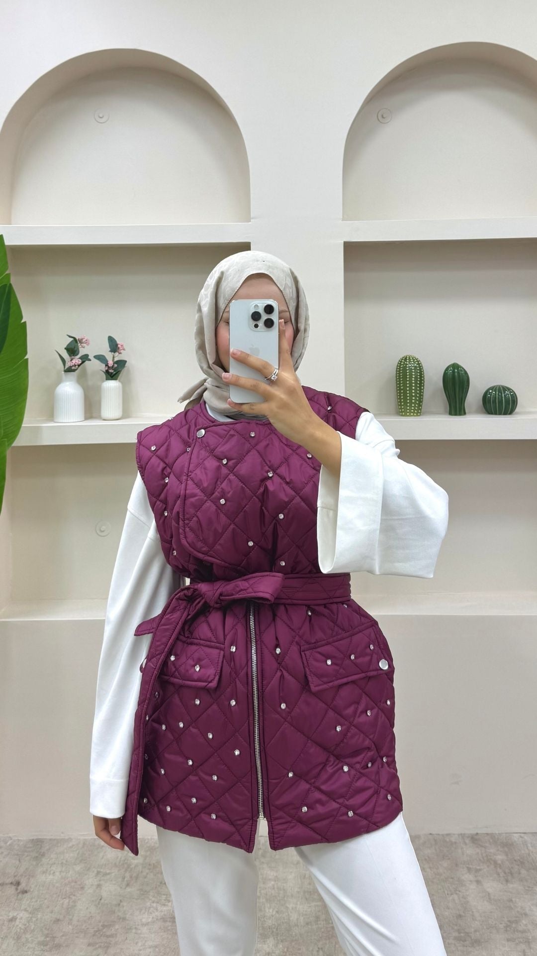 Taşlı Bağlamalı Yelek Bordo