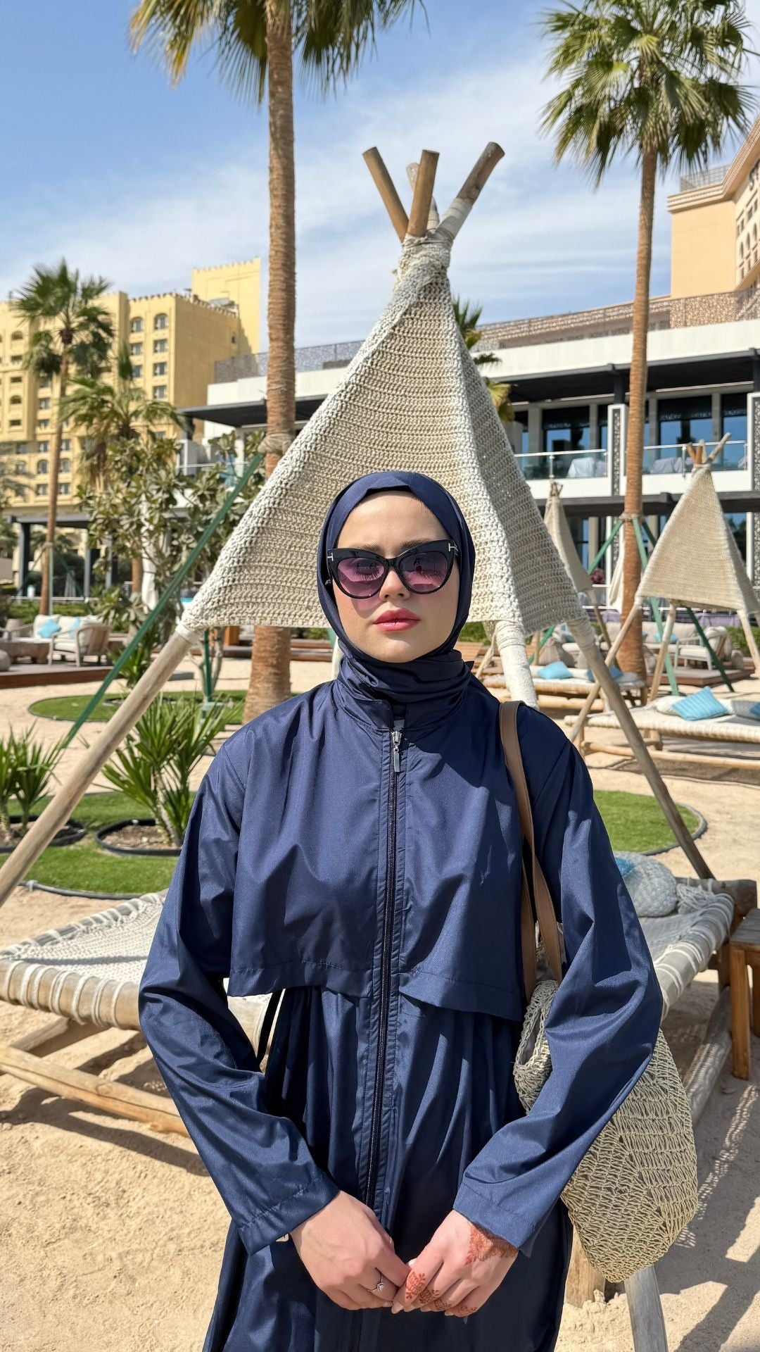 Paraşüt Kumaş Uzun Tesettür Mayo Lacivert