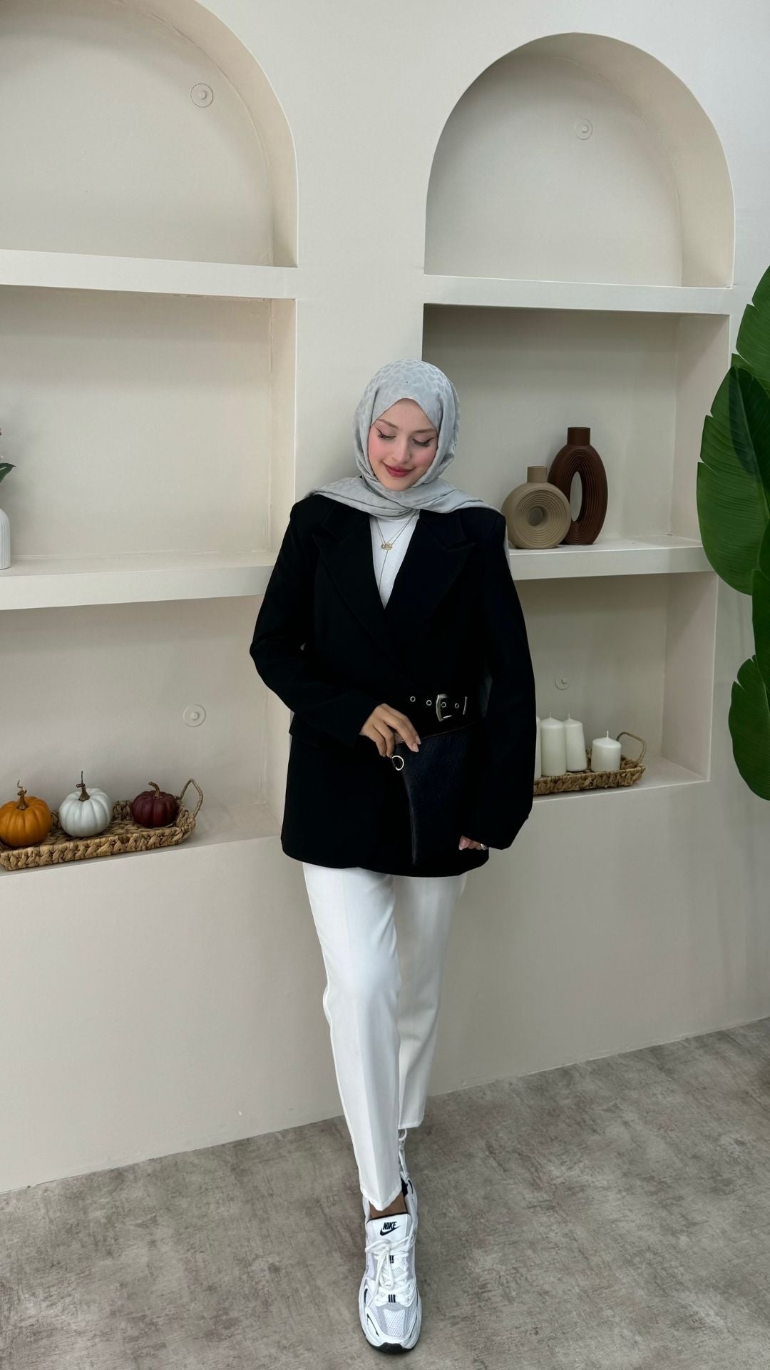 Yandan Kemer Detaylı Blazer Ceket Siyah