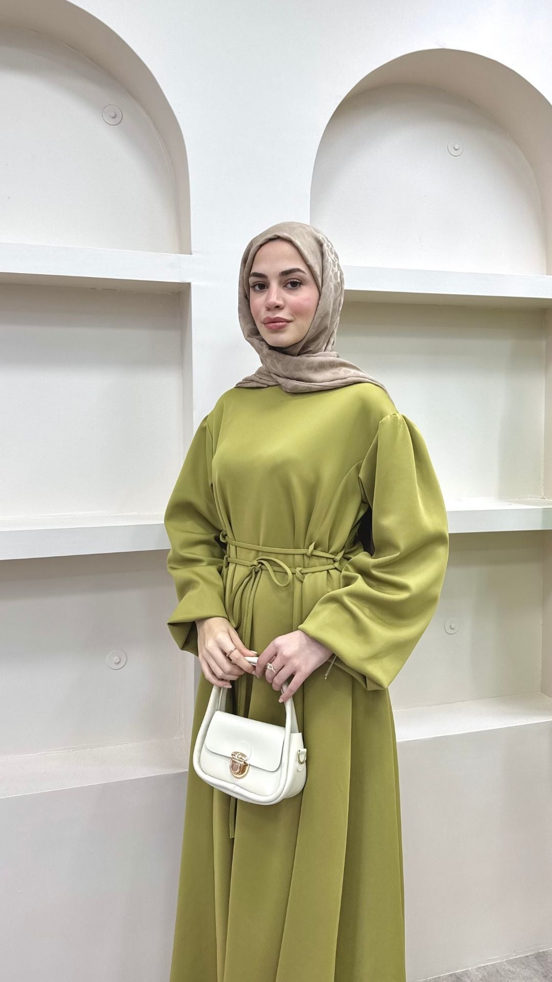 Melly Bağlamalı Scuba Elbise Yağ Yeşili