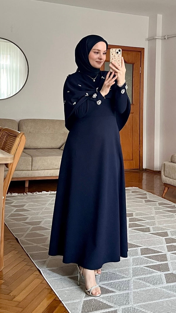 Lale Taşlı Abiye Lacivert