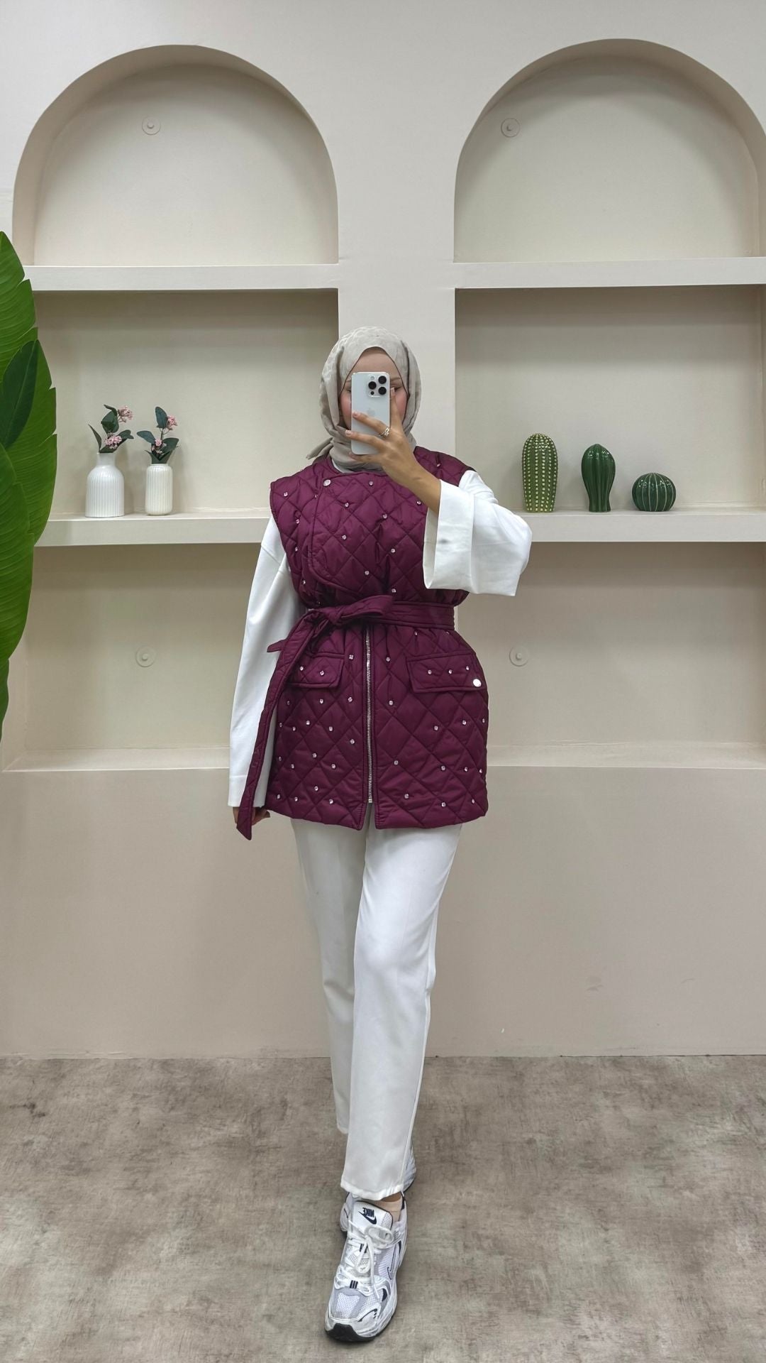 Taşlı Bağlamalı Yelek Bordo