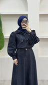 Fularlı Denim Takım Lacivert