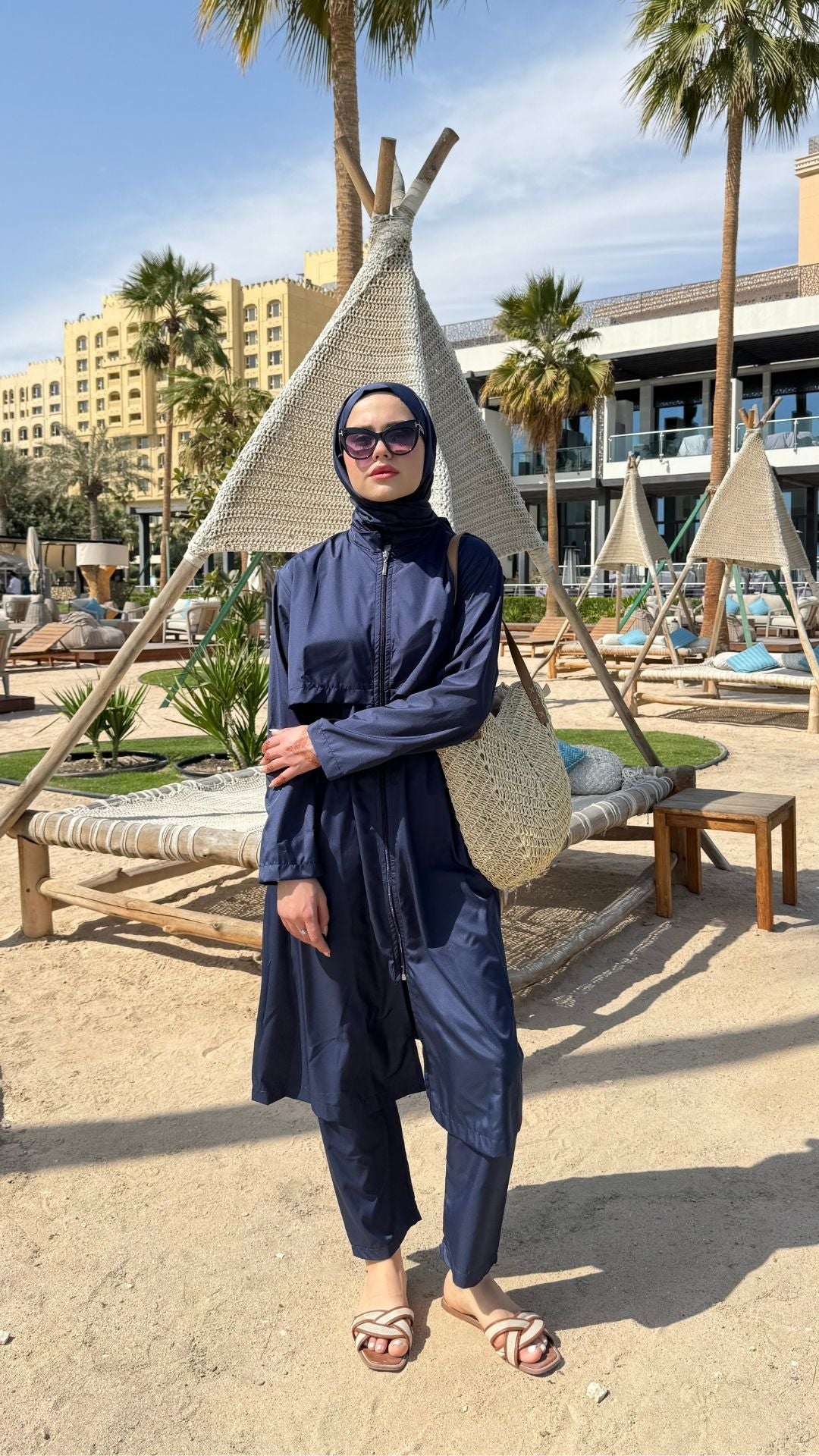 Paraşüt Kumaş Uzun Tesettür Mayo Lacivert