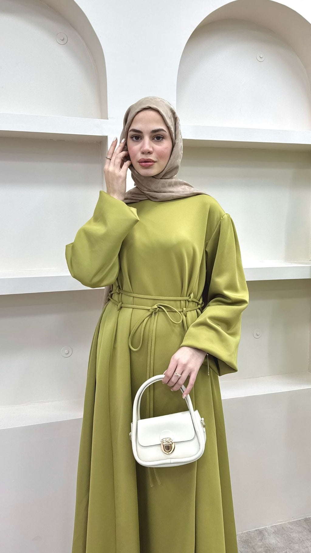 Melly Bağlamalı Scuba Elbise Yağ Yeşili