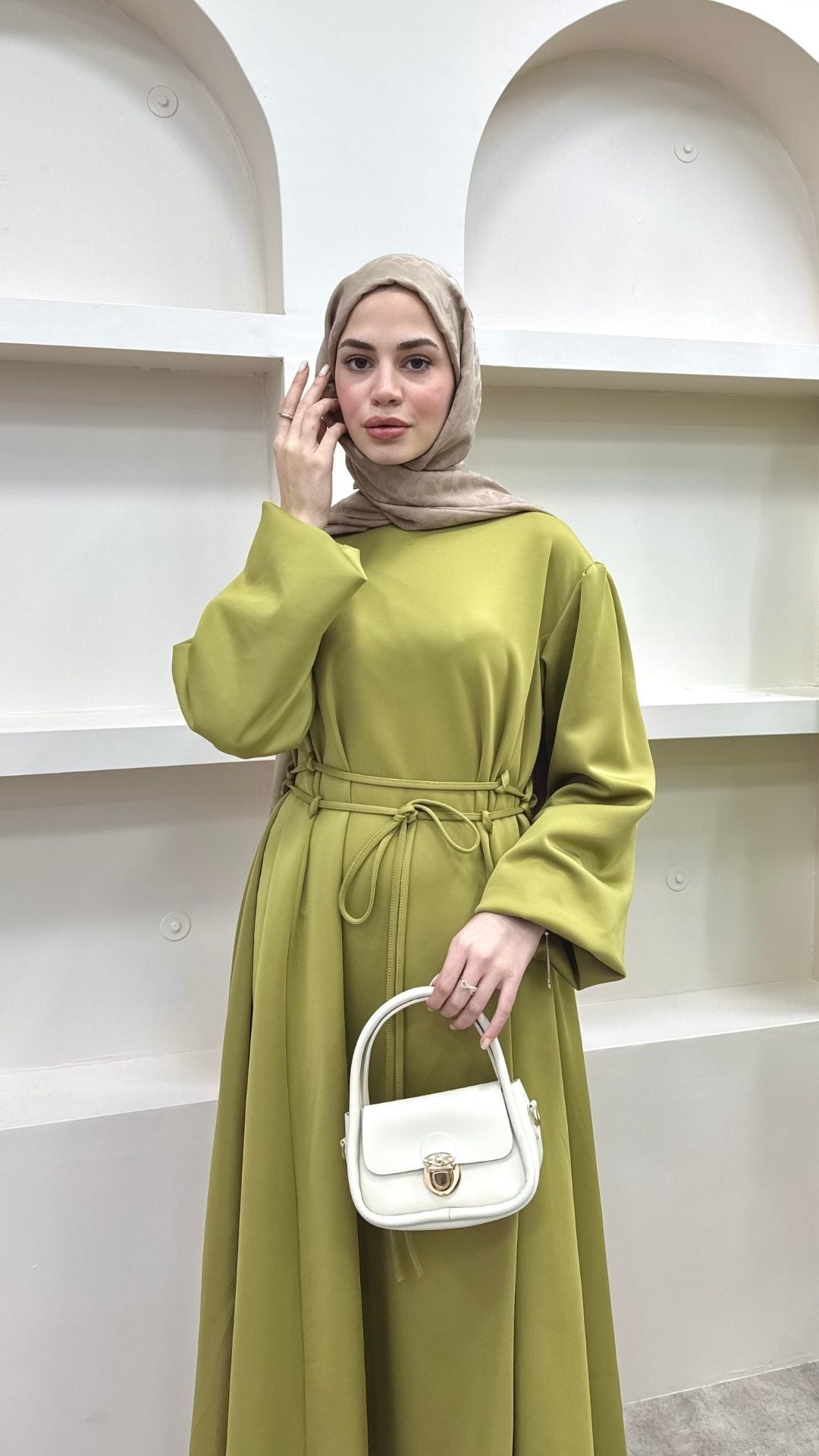 Melly Bağlamalı Scuba Elbise Yağ Yeşili