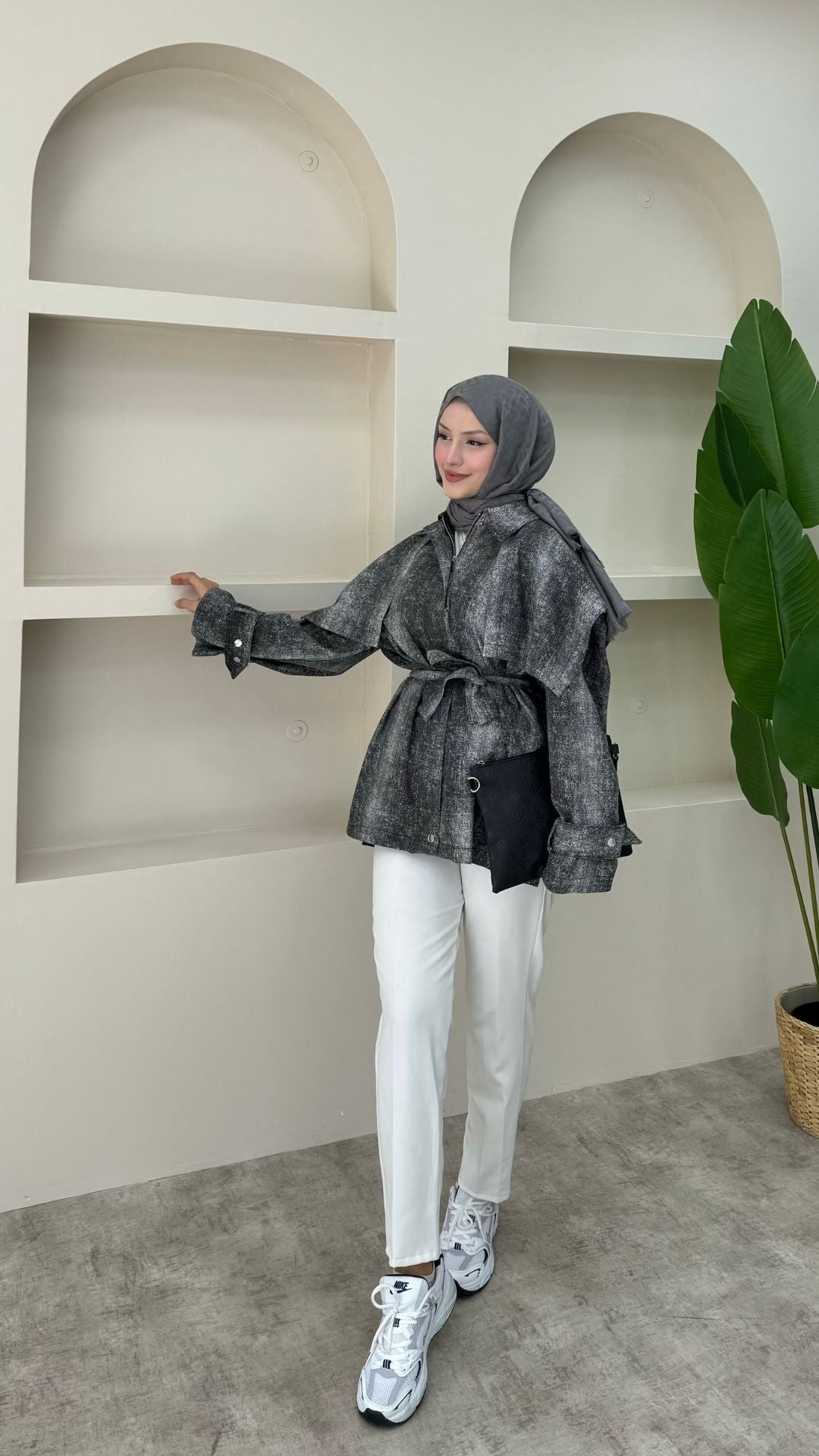 Fermuarlı Gabardin Ceket Siyah