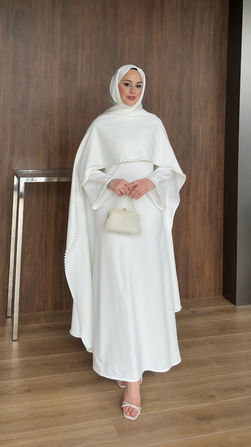 Viona İnci Detaylı Abiye Beyaz