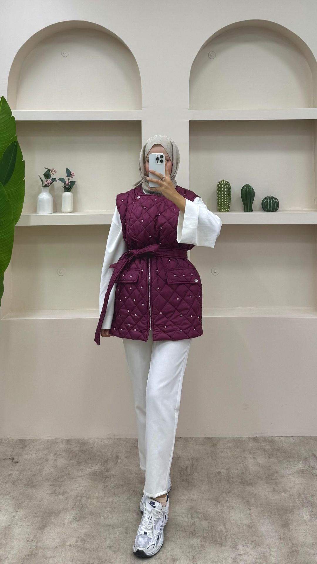 Taşlı Bağlamalı Yelek Bordo