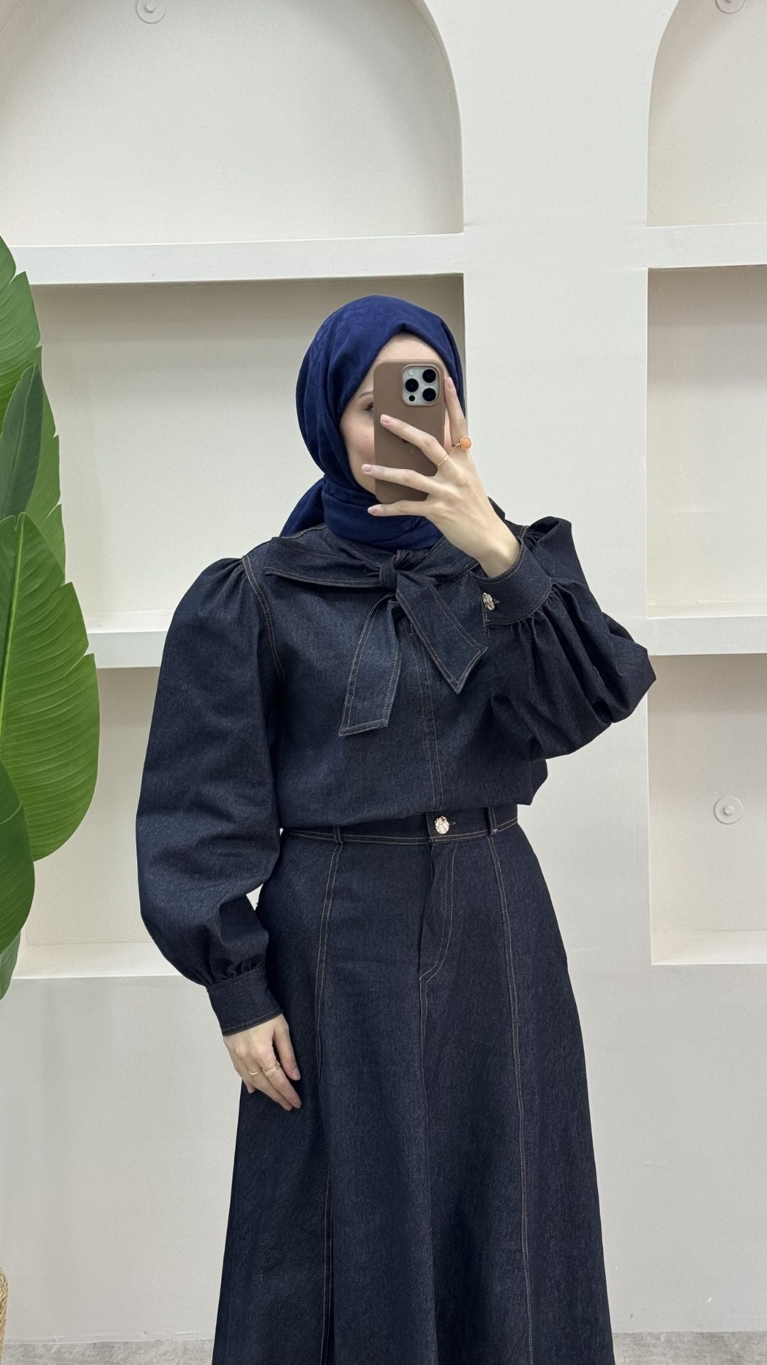 Fularlı Denim Takım Lacivert